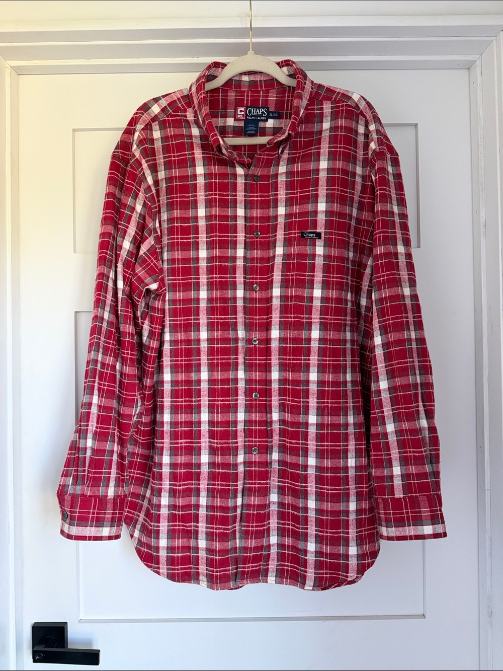 Chaps Ralph Lauren Flannel Men’s XL Red Plaid Long Sleeve Button Down Fall Warm